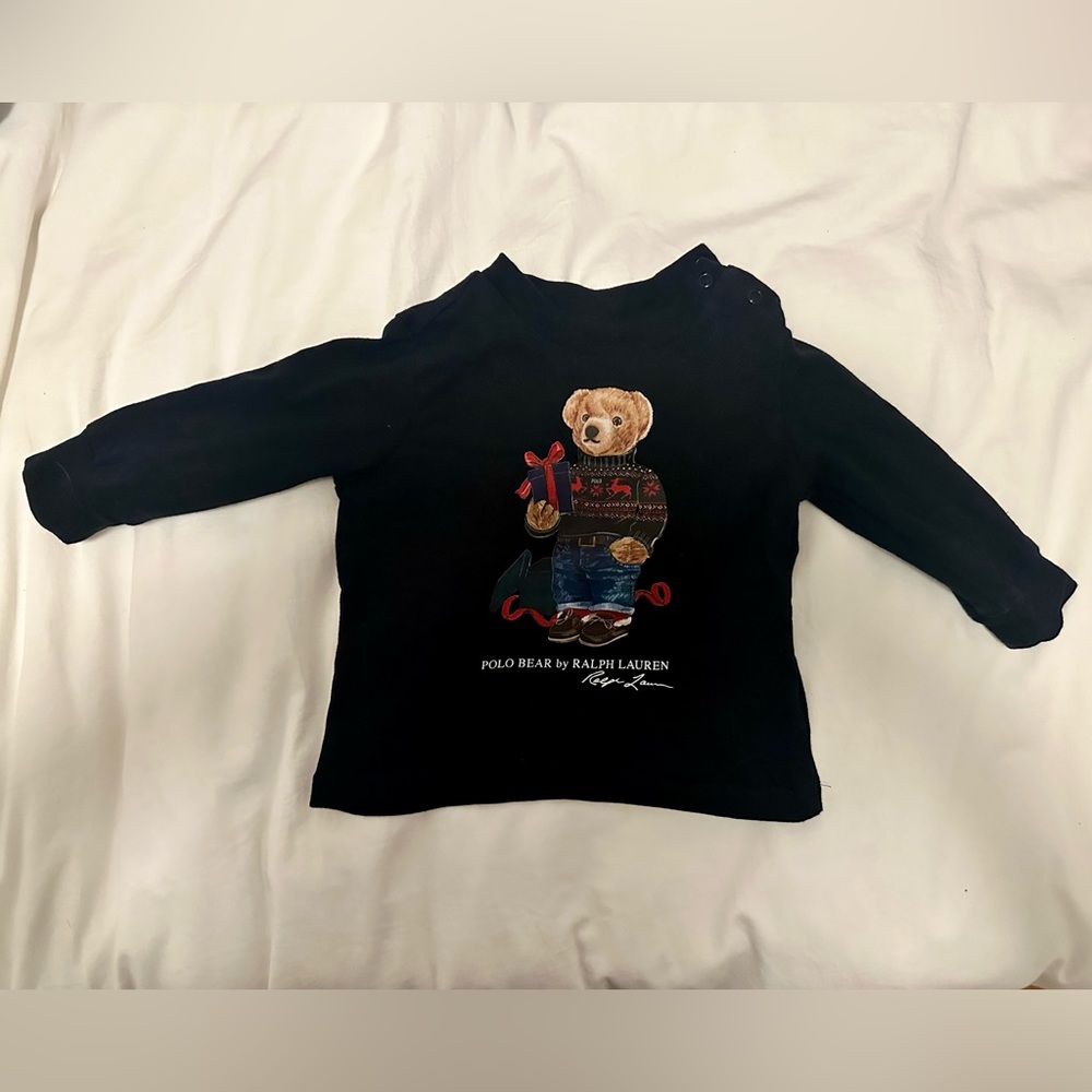 Polo Bear By Ralph Lauren Baby Boy Cotton Long Sleeve Black T- Shirt Sz 6 mo